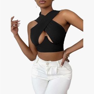 Crisscross cutout halter top